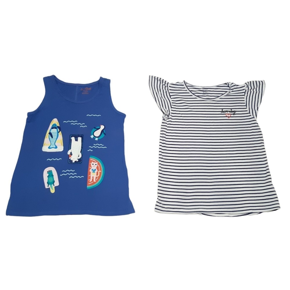 Cat and Jack Tank Top Carters Shirt Girls Size 6 Blue‎ White Beach Lot of 2
